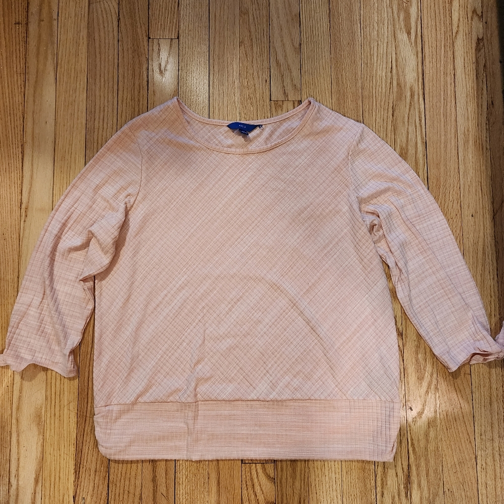 APT 9 Pink with White Streaks Side Ribbed 3/4 Sleeve Top Barbiecore Shirt XL